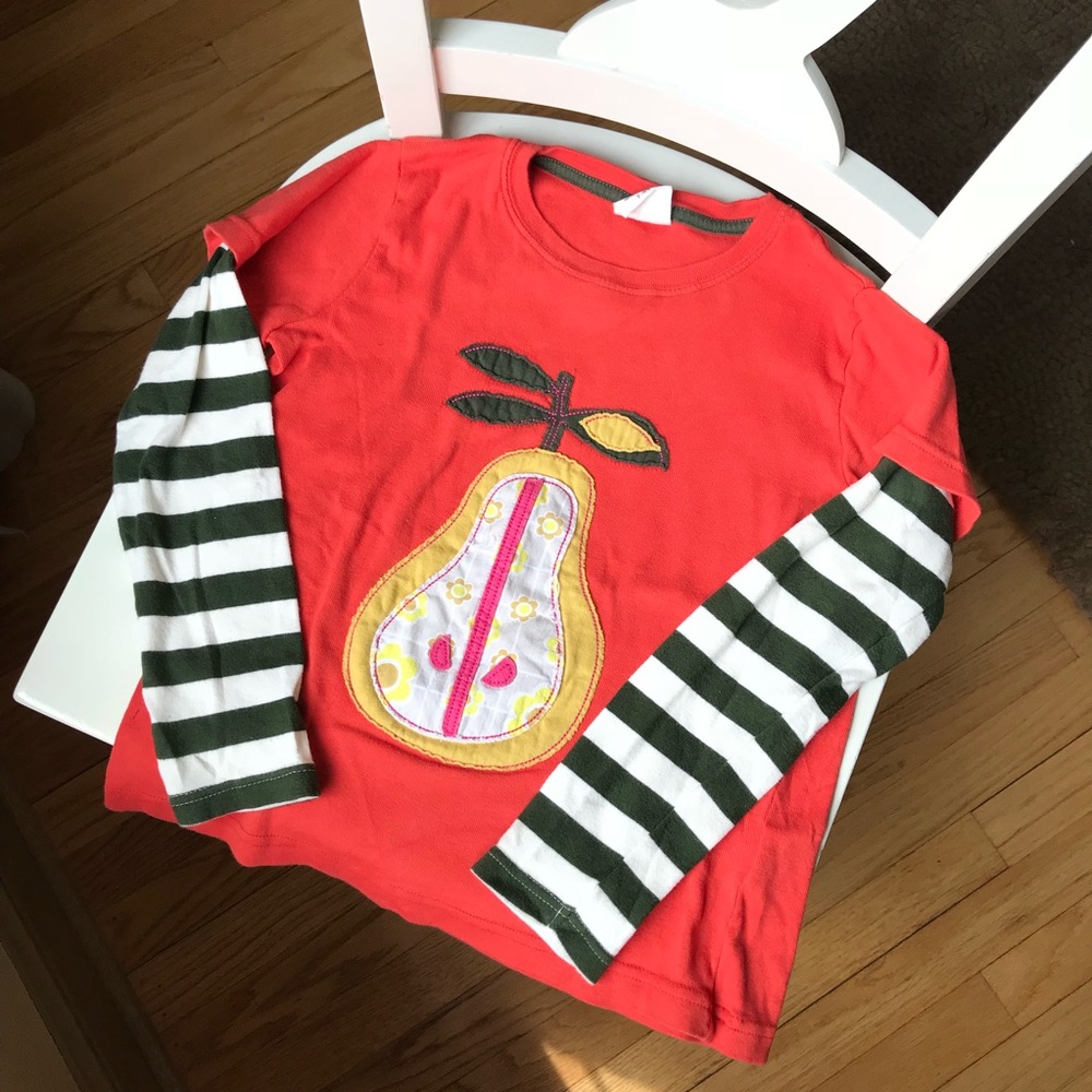 MINI BODEN Pear Appliqué Shirt - Sz 7/8 - EUC